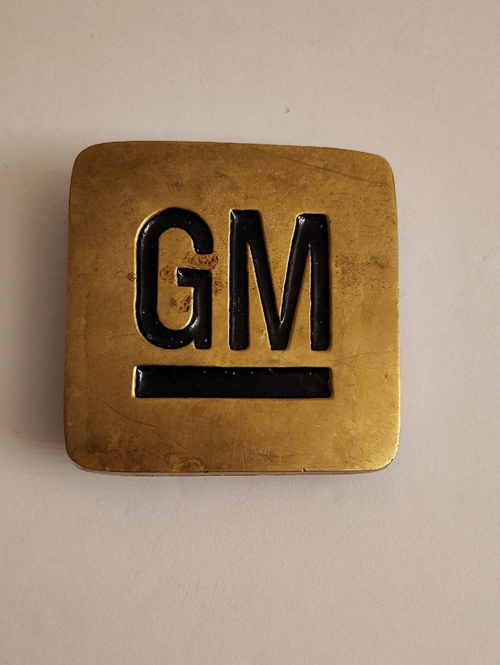 General Motors Brass Belt Buckle with Black Enamel 'GM' BD X P